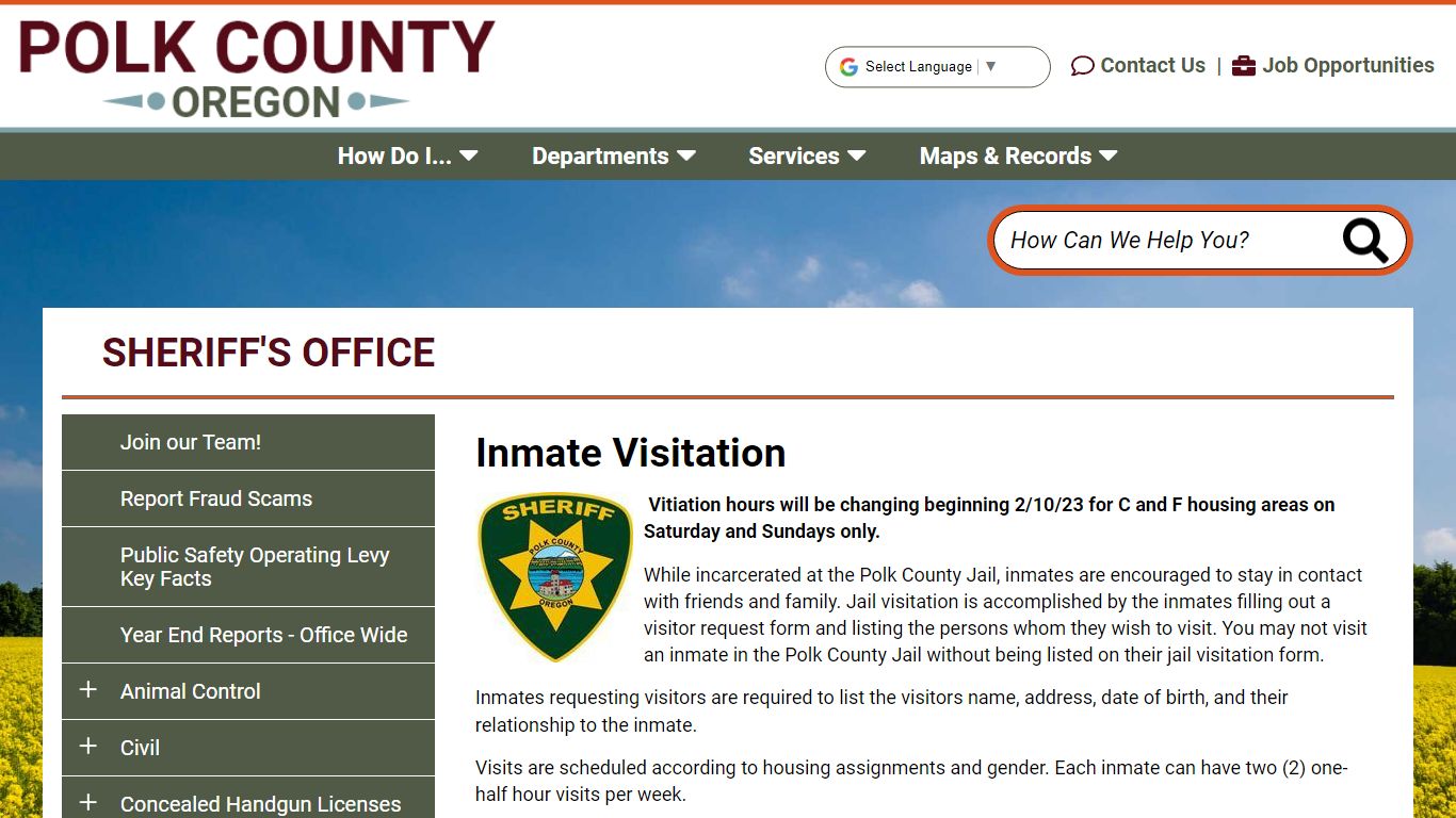 Inmate Visitation | Polk County Oregon Official Website